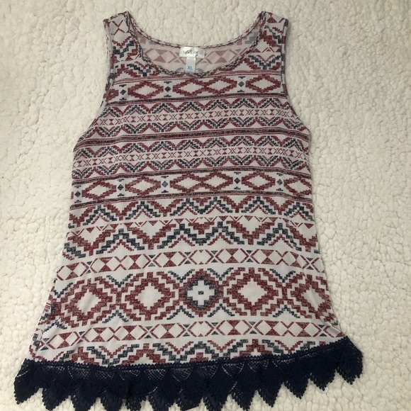 Maroon white and blue wide strap tank top - Picture 1 of 3
